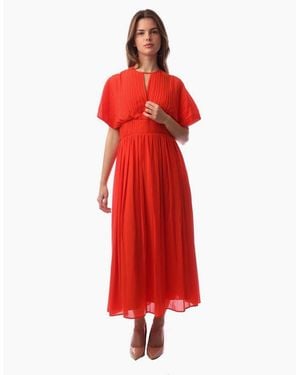 BOSS Drizzie Keyhole Neck Short Sleeve Midi Wrap Dress - Red