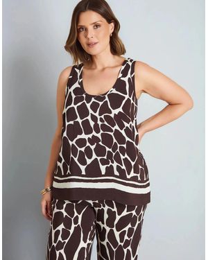 Live Unlimited London Animal Print Scoop Neck Vest - Brown