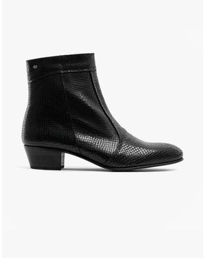 Club Cubano Emmanuel Snakeprint Leather Cuban Heel Boots Vison - Black
