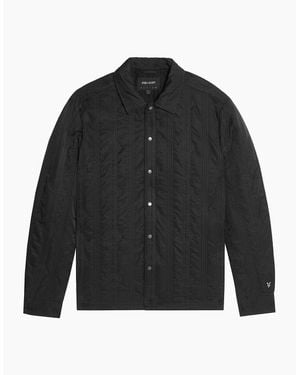 Lyle & Scott Geometric Patterned Snap Button Embroidered Lion Crest Overshirt - Black