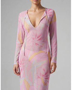 Oceanus Blush Hibiscus Sheer Dress - Pink