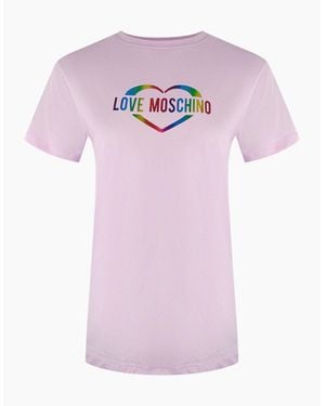 Love Moschino Multi Colour Heart Logo T-Shirt - Pink