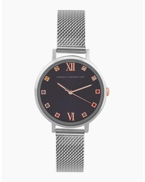 French Connection Connection Grace Round Analog Watch With Steel Mesh Strap For - Metallic