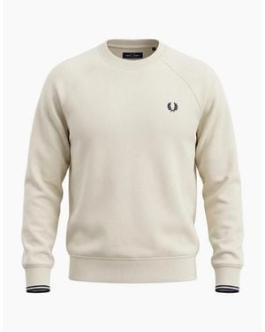 Fred Perry Tipped Crew Neck Sweatshirt Ecru - White