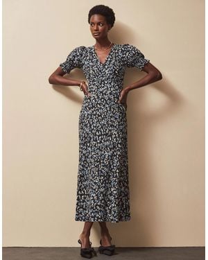 Ro&zo Ditsy Print Shirred Cuff Midi Dress - Natural