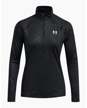 Under Armour Embossed Zip Neck Long Sleeve Tech Athletic Top - Black