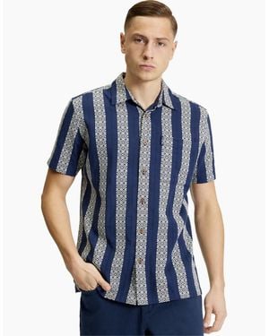 Ben Sherman Block Geo Jacquard Short Sleeve Shirt - Blue