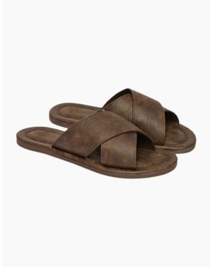 Superdry Vintage Cross Strap Slides - Brown