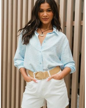 Gini London Cotton Mix Tile Print Button-Through Shirt - Blue
