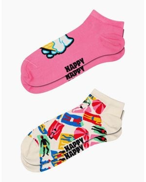 Happy Socks 2-Pack Ice Cream & Lazy Days Low Socks - Pink