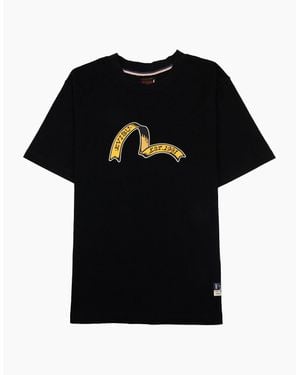 Evisu Ribbon Seagull Kamon Print T Shirt - Black
