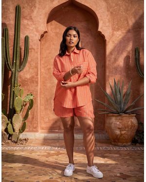 Live Unlimited London Modal Stripe Elasticated Waist Shorts - Orange