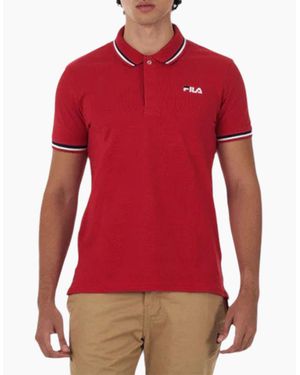 Fila Polo Shirt Short Sleeve Casual Summer Tee Cotton Jersey Sports Golf - Red