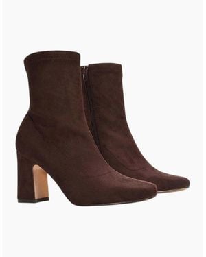 XY London Ladies Alex Side Zip Stretch Block Heel Ankle Boots - Brown