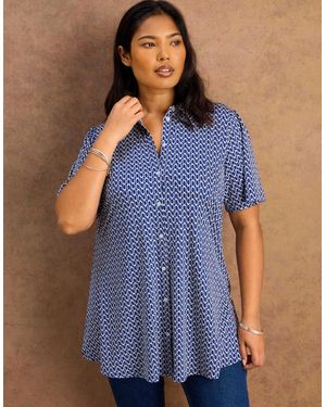 Live Unlimited London Petite Geo Short Sleeve Jersey Shirt - Blue