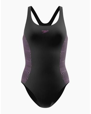 Speedo Ladies Placement Muscleback One Piece Swimsuit - Black