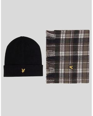 Lyle & Scott Lambswool Blend Scarf And Beanie Set - Black