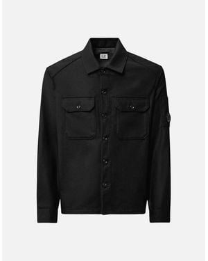 C.P. Company Felt Button Down Overshirt - Black