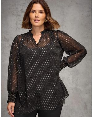 Live Unlimited London Metallic Spot Shirred Cuff Blouse - Grey