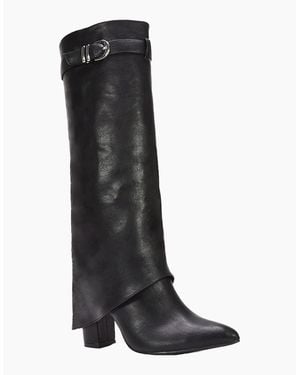 XY London Ladies Aaliyah Folded Collar Zipped Knee-High Boots - Black