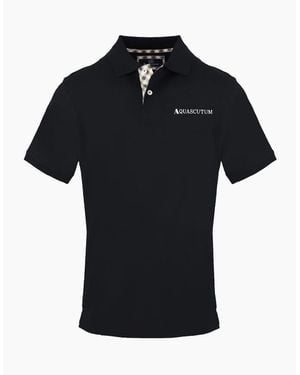 Aquascutum Embroidered Collared Neck Short Sleeve Polo Shirt - Black