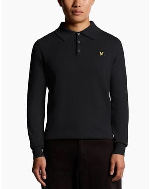 Lyle & Scott Lyle & Scott Cotton Merino Ls Knitted Polo Jumper Jet - Black