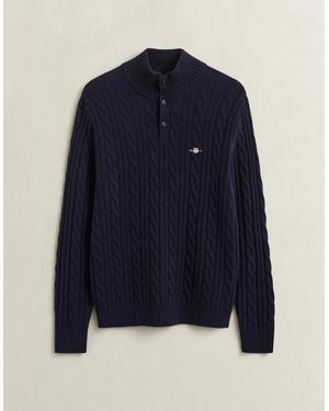 GANT Lambswool Cable Half Button Jumper - Blue