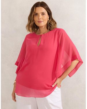 Live Unlimited London Coral Keyhole Overlay Blouse - Pink