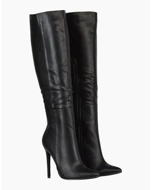 XY London Ladies Nora Pointed Side Zip High Stiletto Heel Knee-High Boots - Black