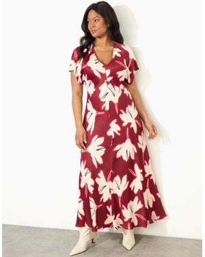 Live Unlimited London Floral V Neck Maxi Dress - Red