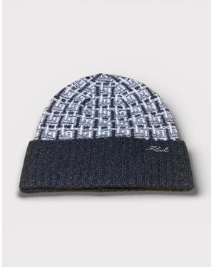 KARL LAGERFELD Tweed Shine Beanie - Blue