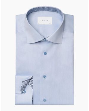 Eton Contemporary Fit Signature Twill Geometric Effect Shirt 21 Light - Blue