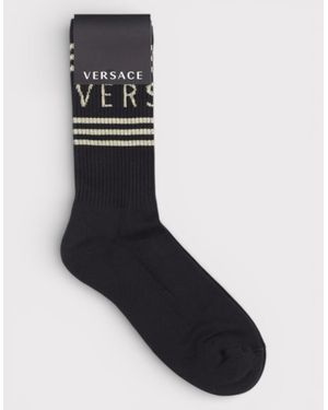 Versace Logo Intarsia Cotton Tinted Crew Socks - Black