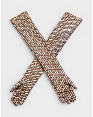 Versace Leather Long Sleeve Opera Glove Monogram Print Caramel - Metallic