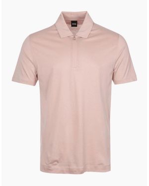 BOSS H-Paras Mercerised Cotton Pastel Zip Polo Shirt - Pink
