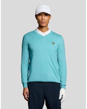 Lyle & Scott Cotton Blend V-Neck Jumper - Blue