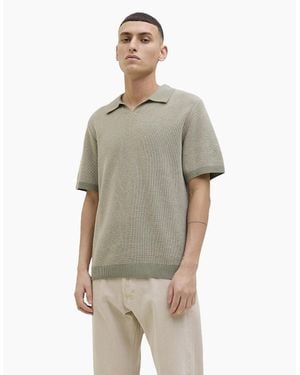 Jack & Jones Ceaston Knit Split Short Sleeve Polo Shirt - Grey
