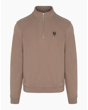Belstaff Patch Logo 1/4 Zip Sweatshirt - Brown