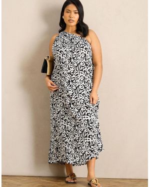 Live Unlimited London Mono Print One Shoulder Crinkle Maxi Dress - Brown