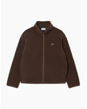 Lacoste Bh8672 High Neck Sherpa Jacket - Brown