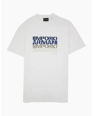Emporio Armani Tencel Blend T-Shirt With Felt Lettering - White