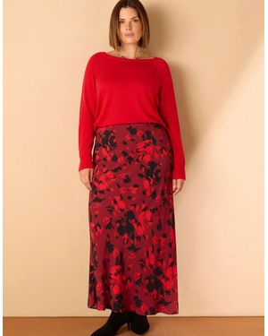 Live Unlimited London Floral Print Bias Cut Midaxi Skirt - Red