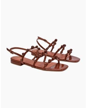XY London Ladies Pamela Patent Strappy Beaded Flat Sandals - Brown
