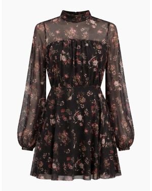 Ted Baker Avetta Long Sleeve Floral Mesh Mini Dress - Black