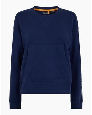 Timberland Crew Neck Long Sleeve Kangaroo Pocket Sweatshirt - Blue