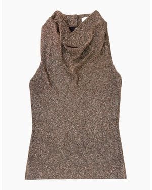 Ro&zo Sparkle Jersey Cowl Top - Brown