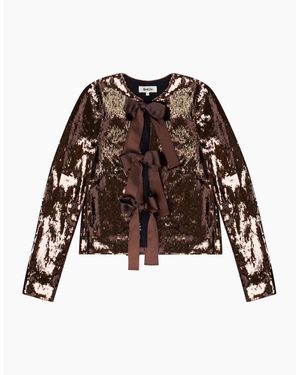 Ro&zo Chocolate Bow Front Sequin Jacket - Brown