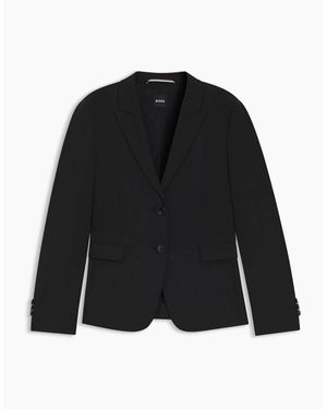 BOSS Solid Patterned Lapel Collared Blazer - Black