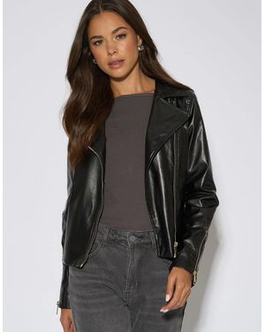 Gini London Faux Leather Biker Jacket - Black