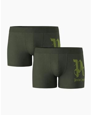 Palm Angels Two-Pack Side Mark Logo Military Boxer Shorts - Green